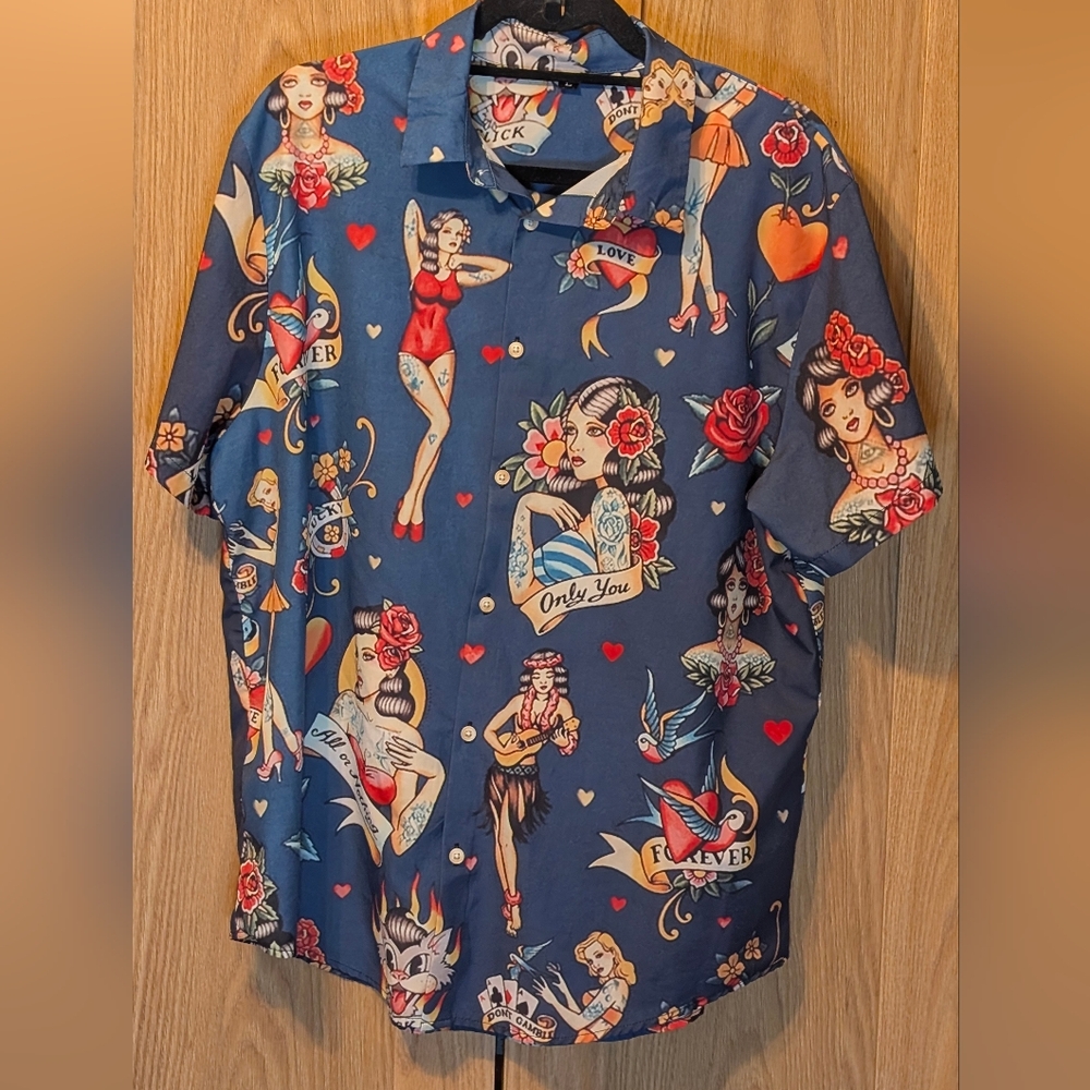Shirt Patterned With Tattooed Pin Up Girls